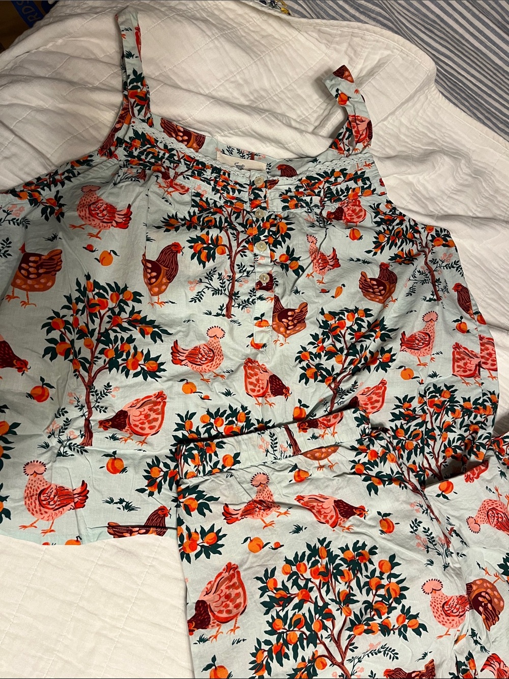 Printfresh Light Blue Hen & Orange Tree Smocked Pajama Set - Picture 2 of 10
